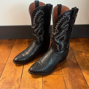 Dan Post Black Teju Lizard Exotic Cowboy Boots Mens Size 11 wide